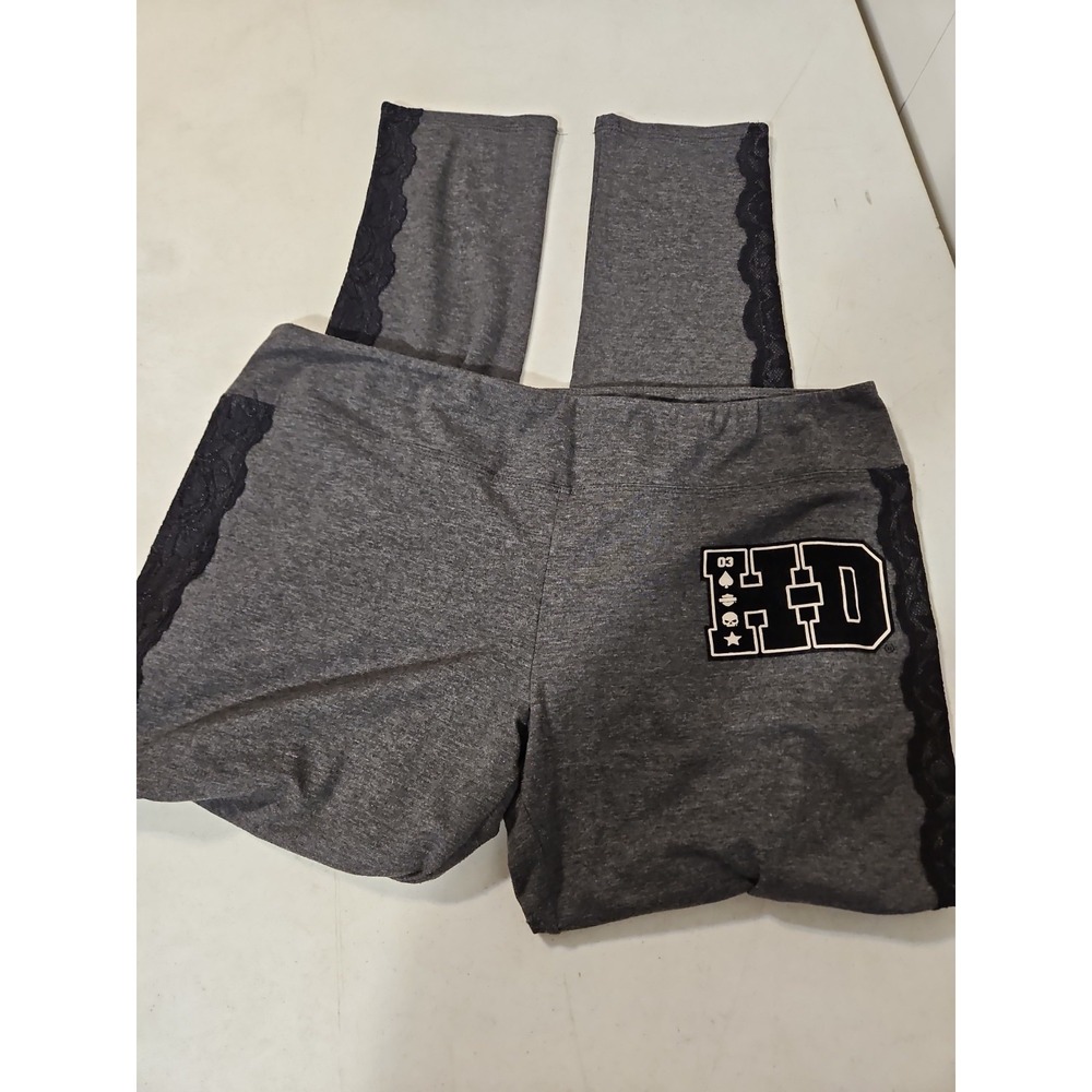 Harley Davidson Pants Women's 2XL Gray/Black H-D Logo Lace Cotton EUC(457